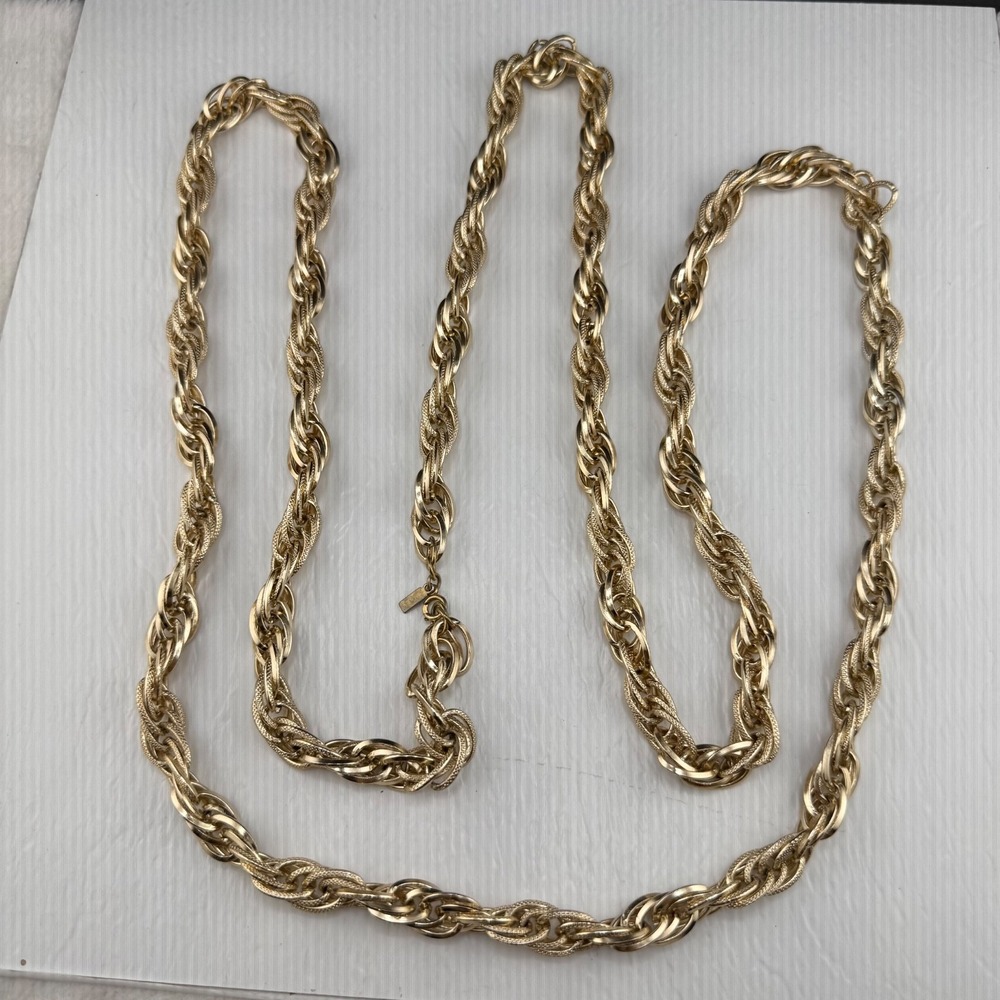 Vintage Monet Flapper Necklace Gold Tone Chunky Chain 60”